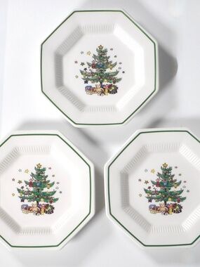 3 Lot Nikko Classic Christmastime Salad 8" Plates Dessert Japan VTG Octagon Xmas